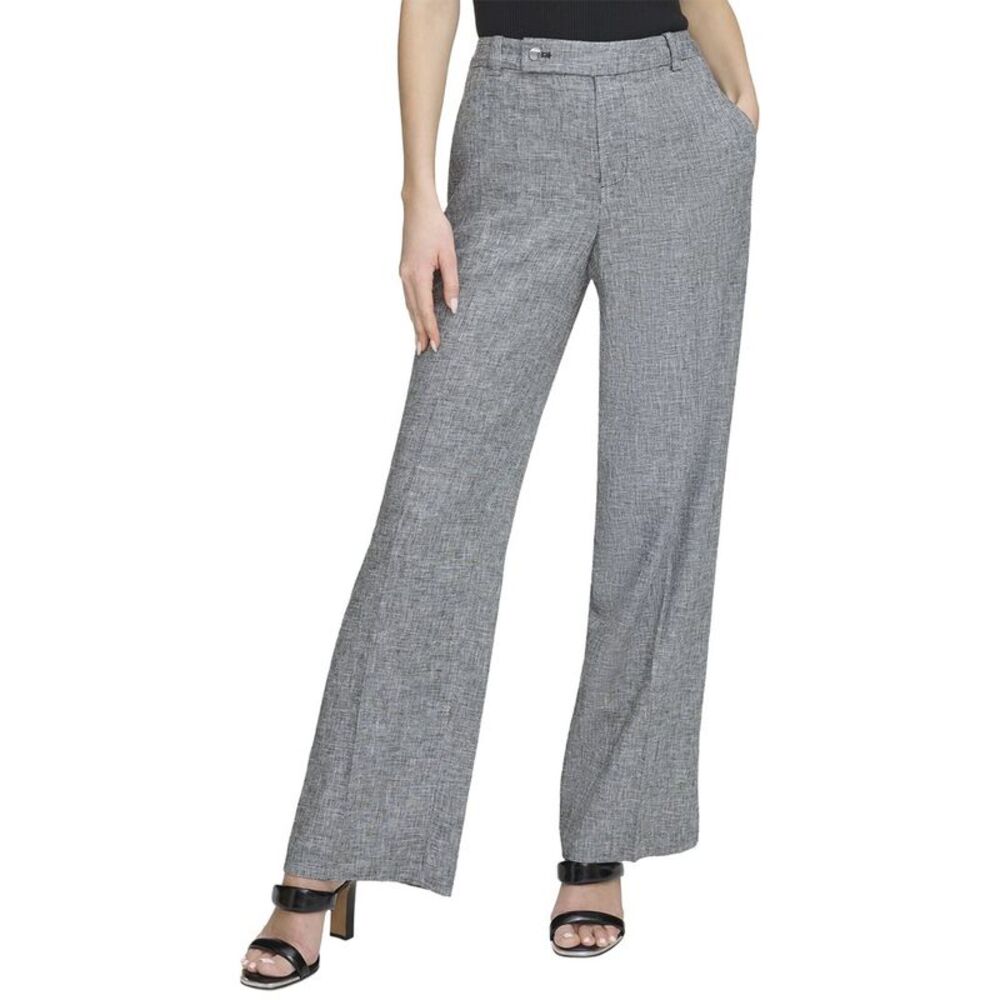 Dkny Womens  Mini Windowpane Linen-Blend Trouser, Black